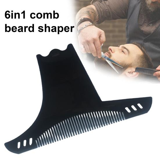 Herre Skjeggkam 6-i-1 Skjeggformer Mustasje Styling Mal Skjeggtrimmer Guide Forming Salongverktøy Barbertilbehør