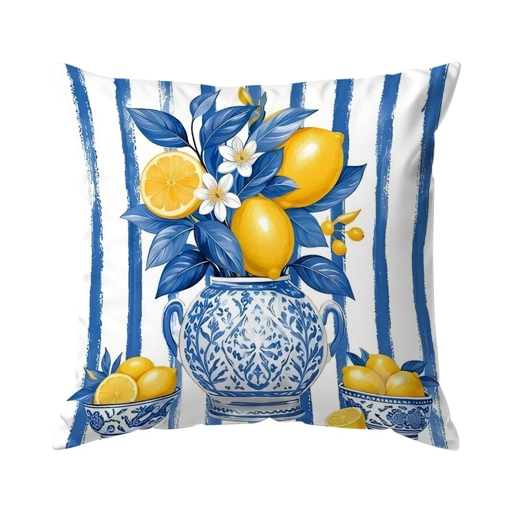 1pcs/4pcs Blue Summer Lemon Cushions Pillowcase Polyester Cushion Cover Throw Pillow Pillowcover Home Car Sofa Decor