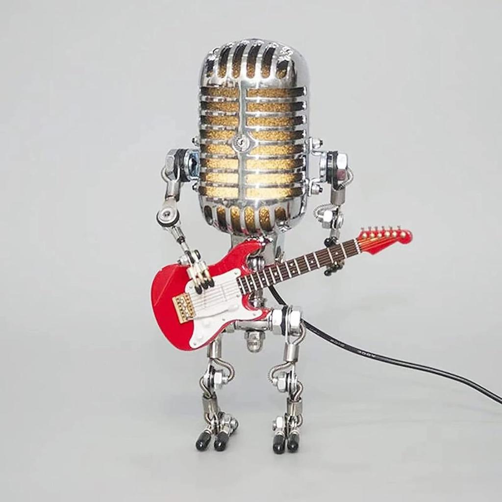 Microphone Robot Lamp Statue Industrial Table Lamp, Retro Steam Punk Robot Lamp Decor Night Light Creative Fun Desk Lamp for Home Office Desk