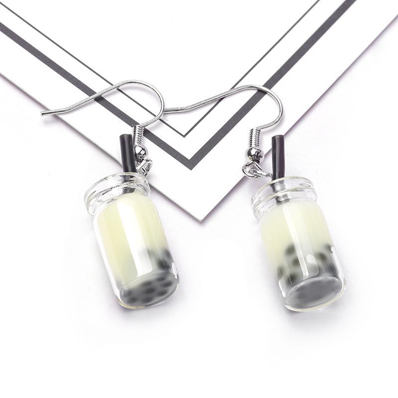 Cartoon Creative Handmade Milk Tea Cup Beverage Bottle Earrings, Funny Cute Mineral Water Bottle Earrings