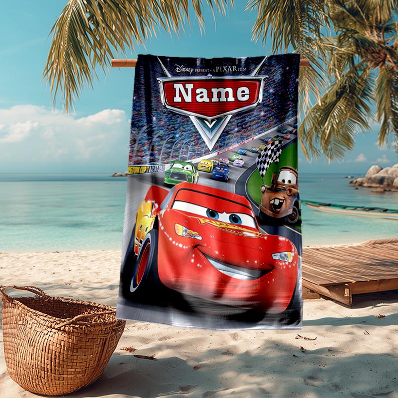 Custom Name Ultra-Soft Beach Towel with Cars Theme,Ideal for Pool - Camping, Diving - Perfect Travel Essential, Vibrant Beach Towel.
