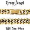 Crazy Angel Men's Surgical Stainless Steel Gold-Tone 6-Sided Double Curb Chain, 6.5mm Wide, 60cm