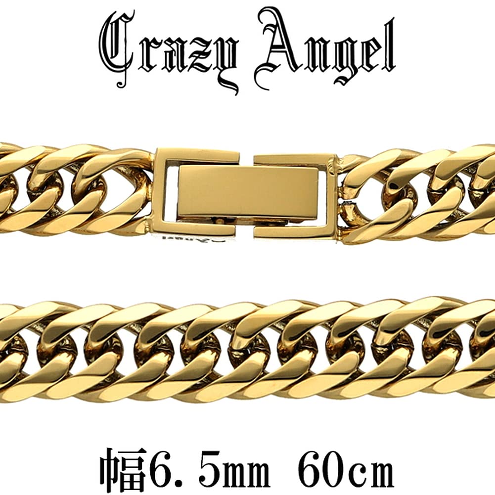 Crazy Angel Men's Surgical Stainless Steel Gold-Tone 6-Sided Double Curb Chain, 6.5mm Wide, 60cm