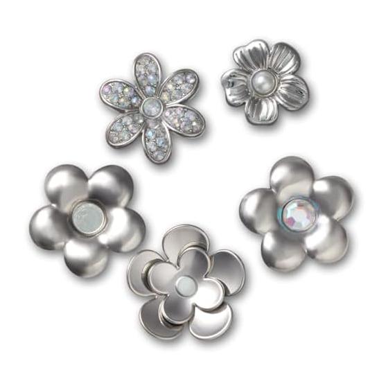 [Crocs] Shoe Charm Jibbitz Monochrome Silver Flowers 5 Pack