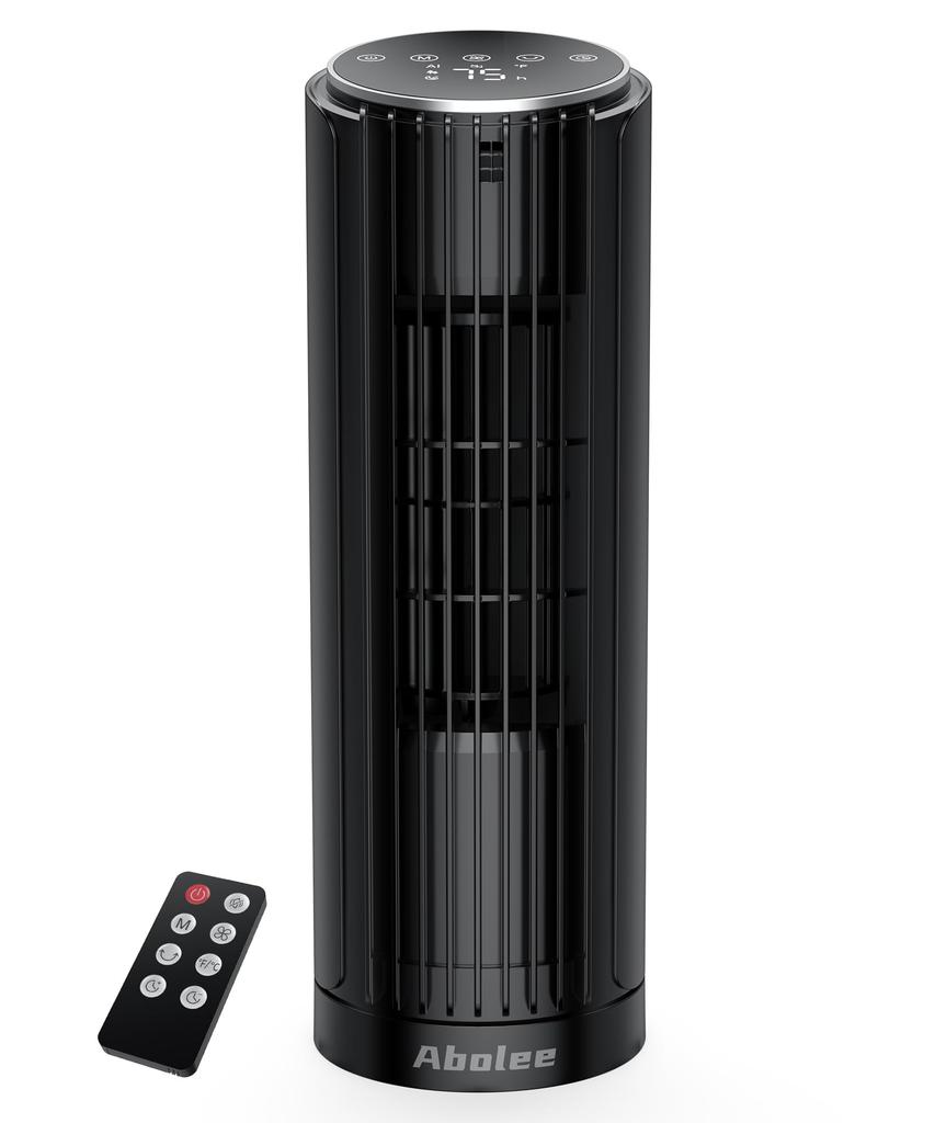 Desktop Tower Fan with Automatic Powerful Remote 4 Airflow LED Touch Heatstroke Perfect for Offices and Black 70° Swing, Airflow, 7m/s, Control,