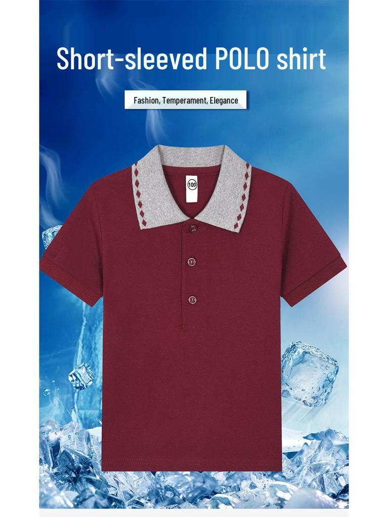 Children's Long-Sleeve White Cotton Polo Shirt for Elementary School Boys and Girls
