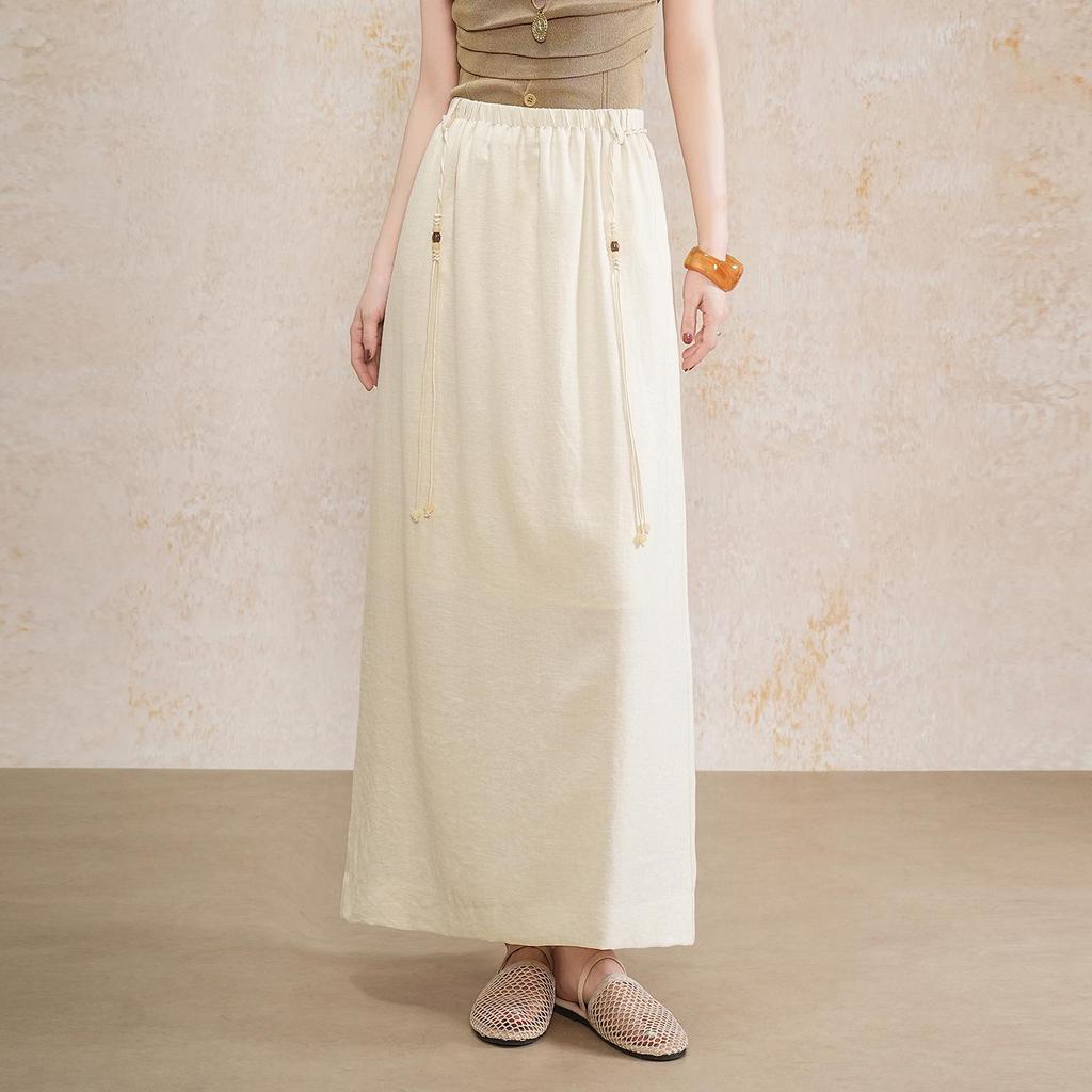 Elastic Waist Drape Slim Fit Midi Skirt - 2026 Spring/Summer Collection