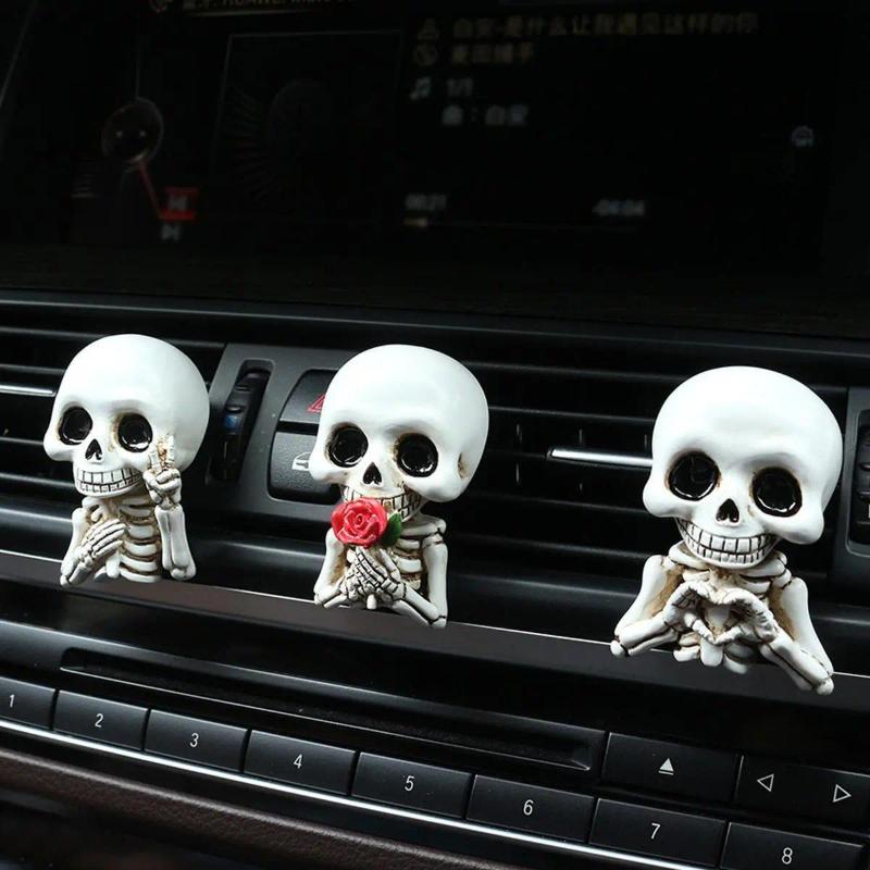 3Pcs Cute Resin Skull Car Air Outlet Diffuser Funny Auto Interior Aromatherapy Decor Cool Gift for Boyfriend