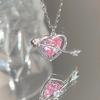 Angel Peach Heart Water Drop Pendant Necklace Jewelry Pink  Girl Sweet Cool Clavicle Chain Aesthetic Y2K Accessories