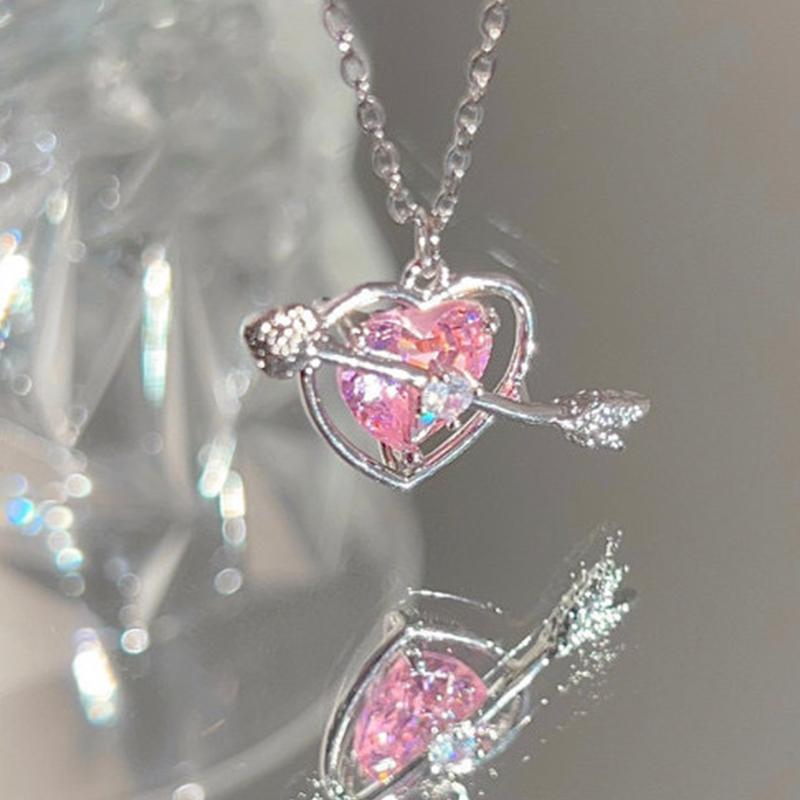 Angel Peach Heart Water Drop Pendant Necklace Jewelry Pink  Girl Sweet Cool Clavicle Chain Aesthetic Y2K Accessories