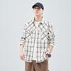 Heavy Japanese Trendy Brand Tooling Plaid Loose Casual Shirt Jacket Beige Spot Whole Single Cotton Machine Washable