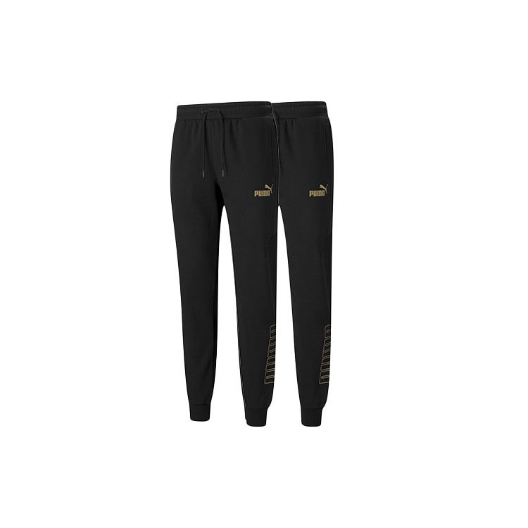 Puma Winterized Fleece-Lined Jogger Sweatpants with Gold Logo Detail Men Bottoms Black 848257-01