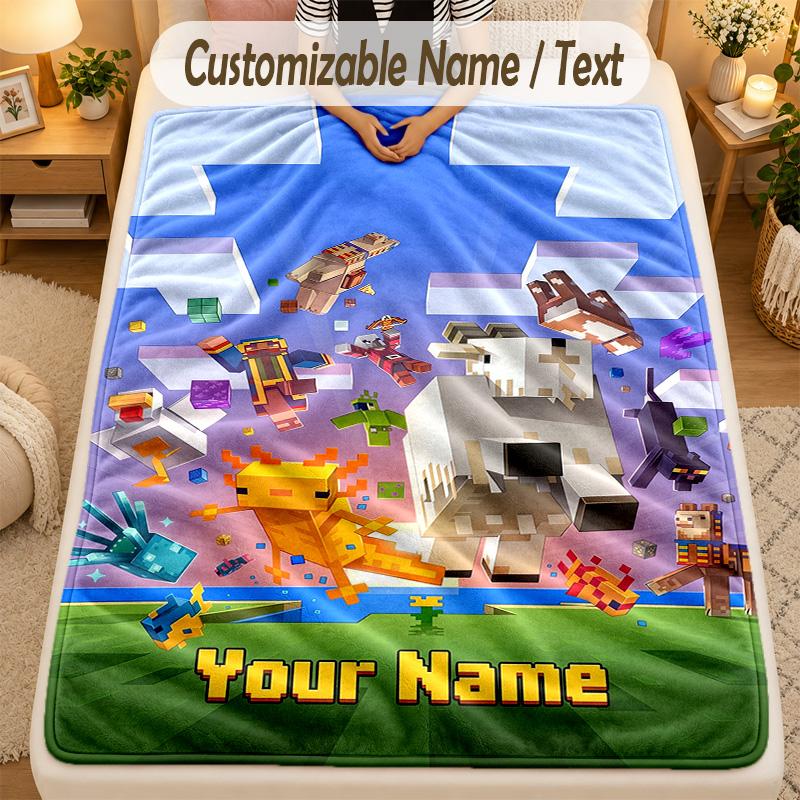 Flannel BlanketMinecraft Custom Name Text Personalized Soft Warm Throw Blanket Home Decor Gift