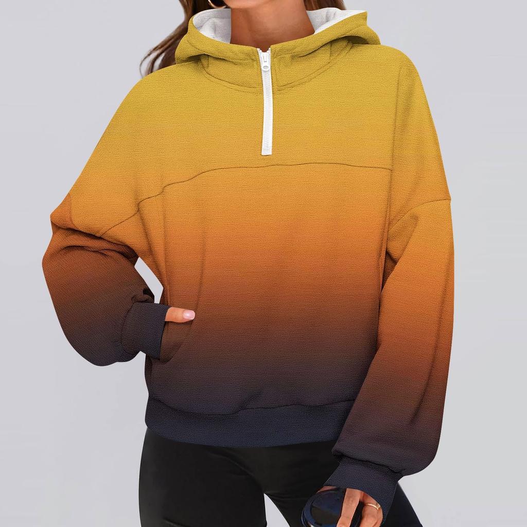 Women's Fashionable Solid Color Hooded Long Sleeved Sports Casual Pullover Sweatshirt Top