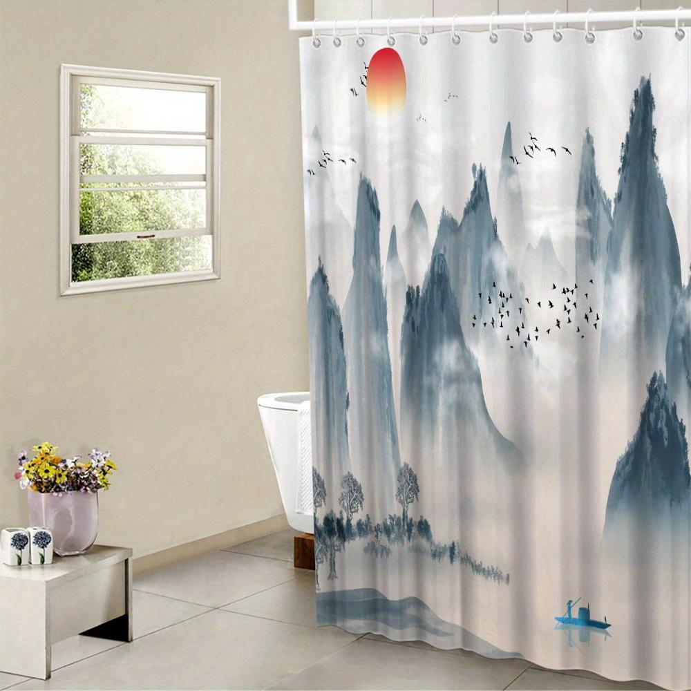 

Serene Mountain Landscape Shower Curtain - Polyester, Machine Washable, Unlined, 12 Hooks, All-Season Bathroom Decor W60H190(CM)-1 Pcs
