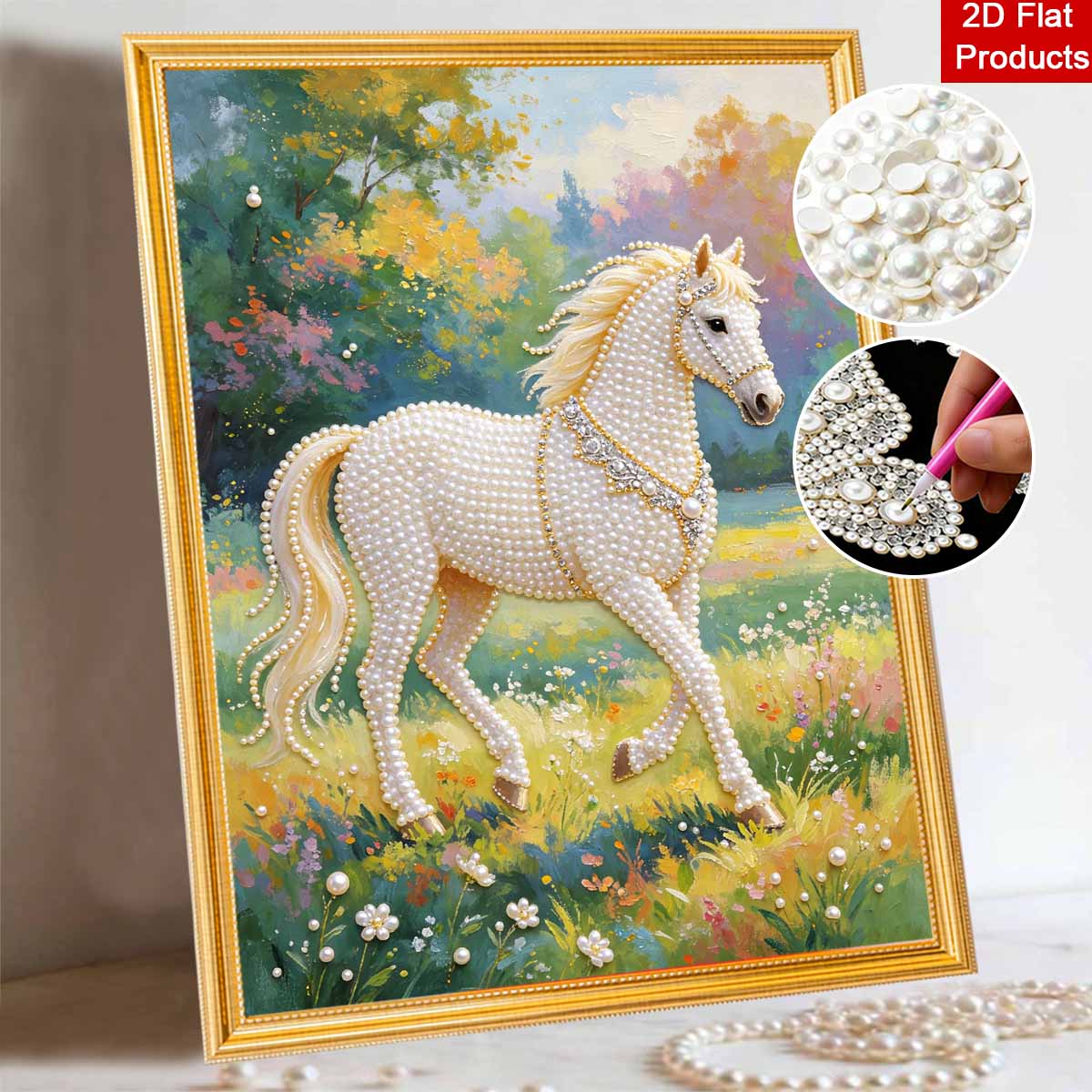 Animal Pearl Painting Handmade 5D Horse DIY Home Office Desktop Decoration Painting Majestic Horse 30x40