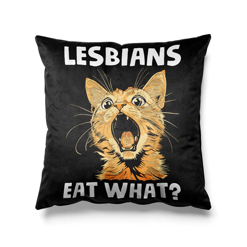 Aertemisi 18'' x 18'' Lesbians Eat What Funny Cat LGBTQ+ Square Throw Pillow Cushion Covers Cases Pillowcases 45cm x 45cm