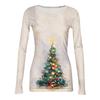 Women's Casual Long Sleeve Christmas Print Neck Ribbed Knit Top