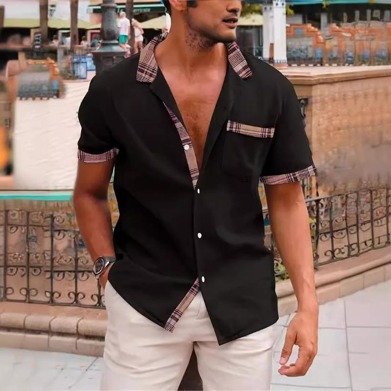 

Рубашка с короткими рукавами и карманами для мужчин, повседневная, с лацканами S чёрный