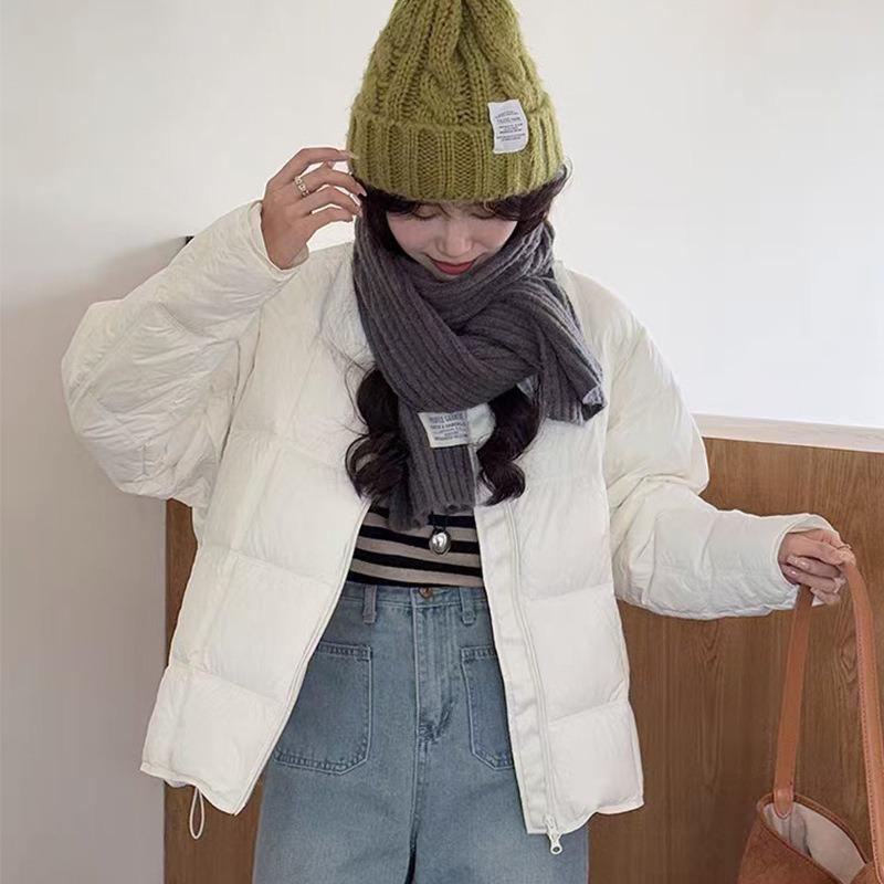 Tofu cubes winter new down jacket women's thickened round neck loose white duck down bread jacket