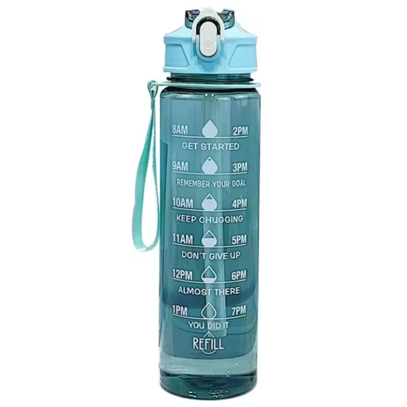 Large Capacity Sports Water Bottle, Leak-Proof Plastic Drinking Cup with Time Scale, Ideal for Travel Fitness Exercise