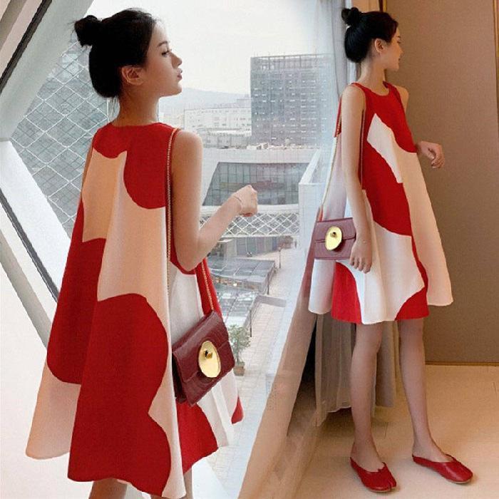 Korean Style Sleeveless Plus-Size Maternity Dress - Loose Fit, Medium to Long Length for Summer
