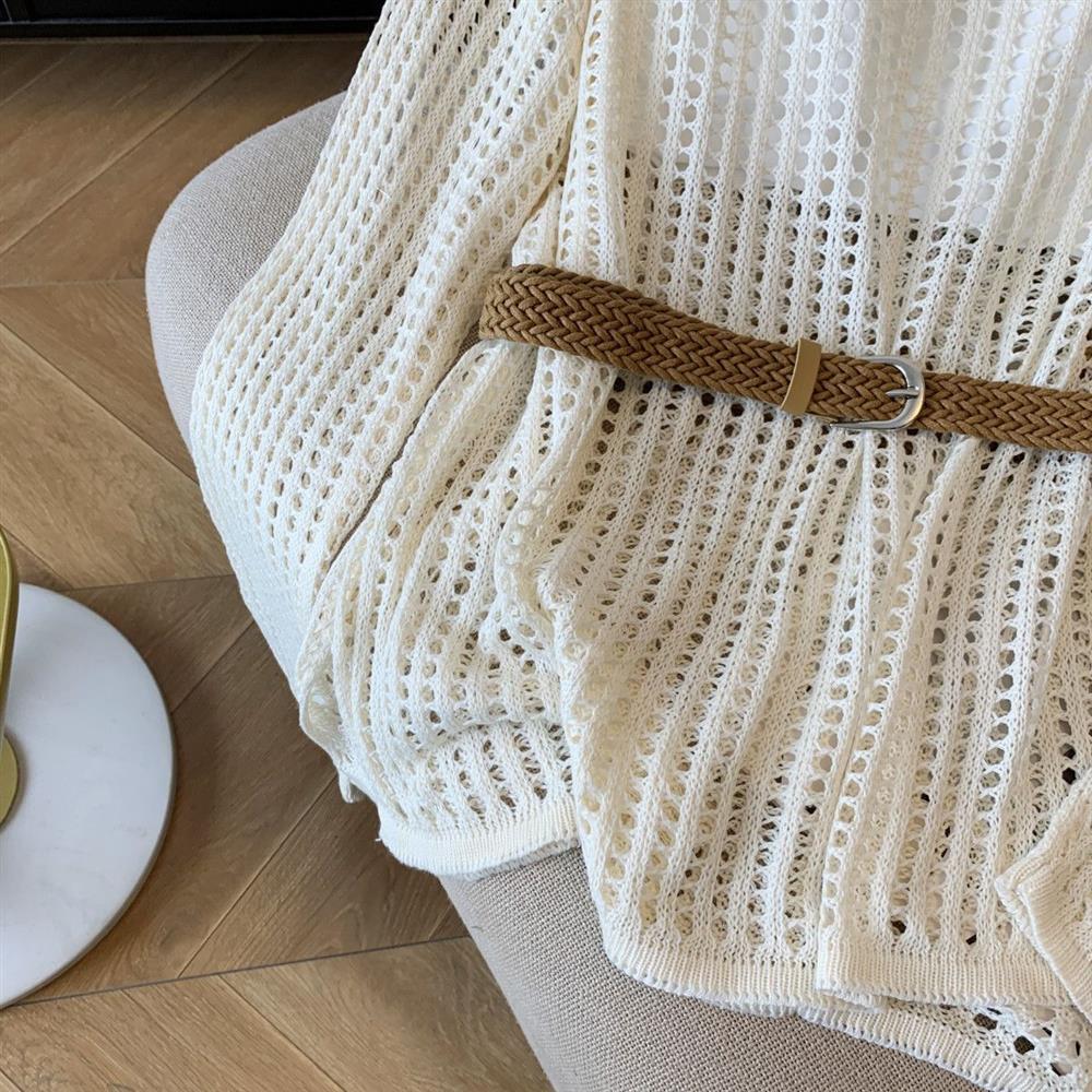 Spicy Girl Sexy Hollow-Out Long-Sleeve Knitted Sweater, 2025 Spring Collection - Loose Fit, Lightweight Women's Top
