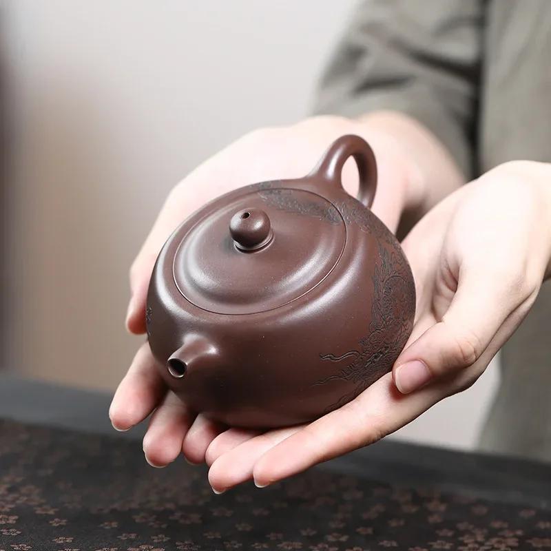 170ml Chinese Yixing Purple Clay Teapot Handmade Dragon Pattern Tea Pot Kettle Beauty Tea Infuser Raw Ore Zisha Tea Set Teaware