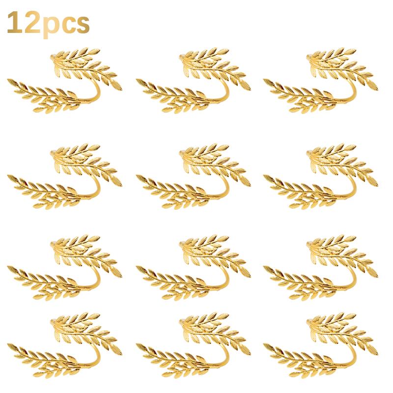 6/12PCSGold Wheat Napkin Ring Metal Leaf Holder for Harvest Festival Fall Thanksgiving Dinner Party Table Decoration Accessories