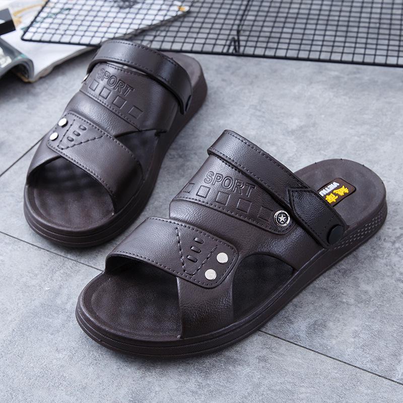 

Мужские летние дышащие повседневные пляжные сандалии 2025: Уличные тапочки двойного назначения для людей среднего и пожилого возраста Size 43