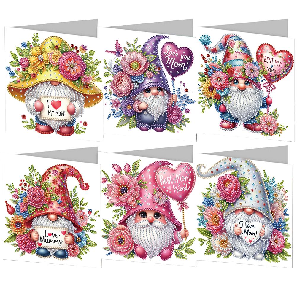 6pcs Diamond Painting Christmas Cards Handmade 5D Rhinestone Embroidery Arts Cards Kits Diamond Painting Greeting Thank You Card