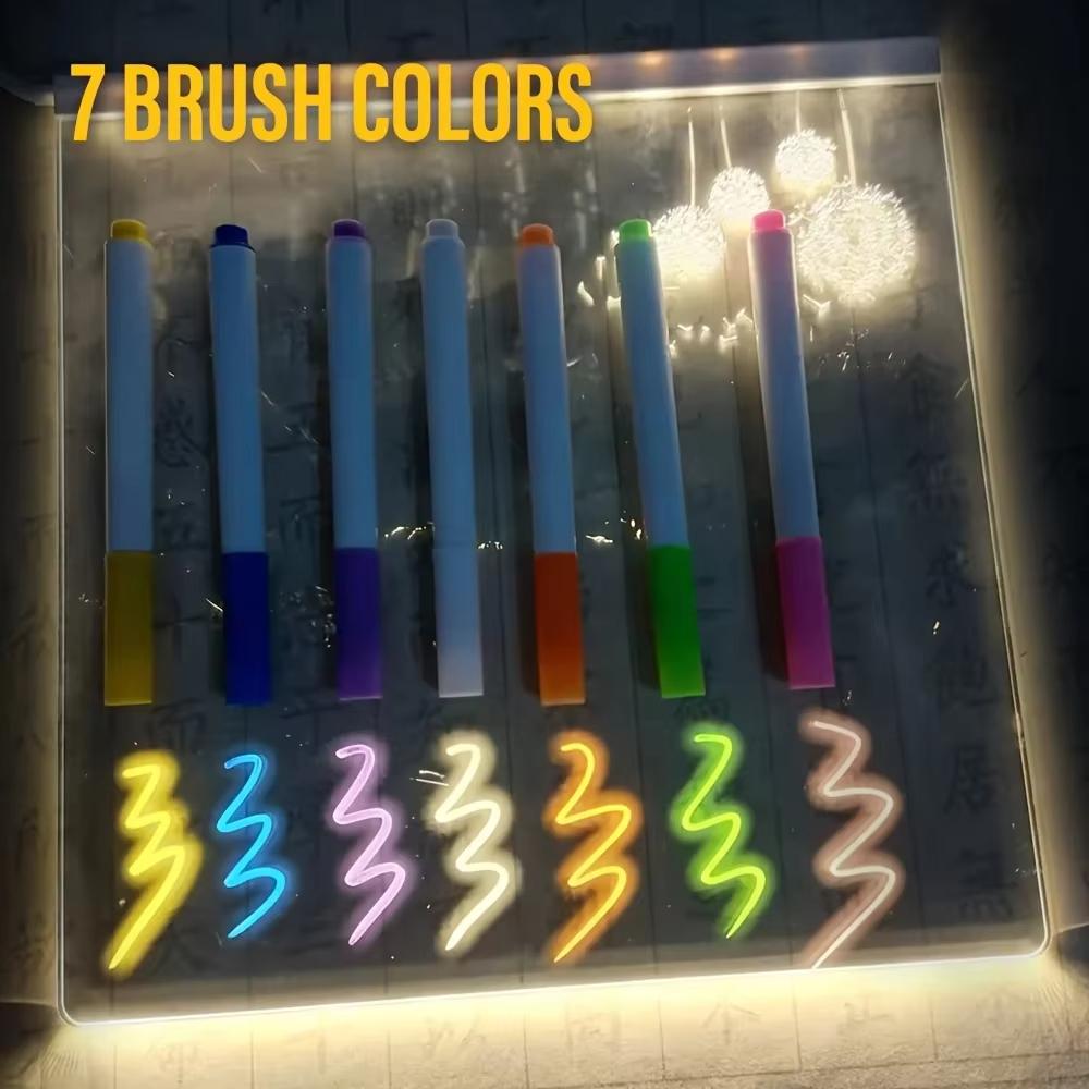 LED Notepad Board Erasable Painted Acrylic Doodle with Light Colorful 7 Pens Diy Drawing Painting Night Light Kids Birthday Gift