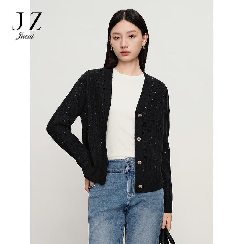 JUZUI Women s Elegant Commuter Bright Silk Blend V-Neck Sweater L