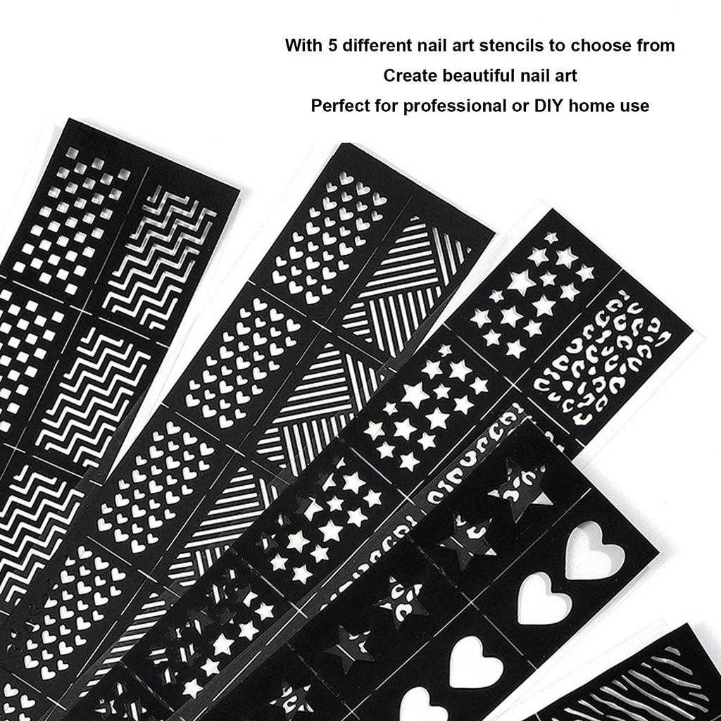 5 Blätter Nailart-Druckvorlage Verschiedene Muster Ausgehöhlte Nagelaufkleber Stempel-Schablonenplatten
