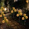 Solar Powered 3 Heads Sunflower Decorative Light Waterproof Outdoor Light for Garden Courtyard Lawn Atmosphere Decor Lighting