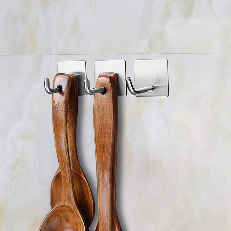 Black Wall Hooks for Clothes Stainless Steel Towel Keys Hanger Wall Mount 3M Adhesive Storage Hook