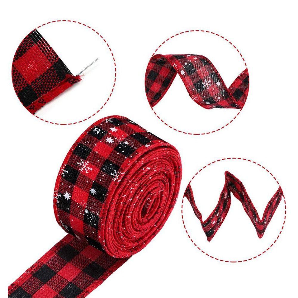 2 rolls/set 6M Red and Black Plaid Ribbon Decorative Gift Box Bow Ribbon  Christmas
