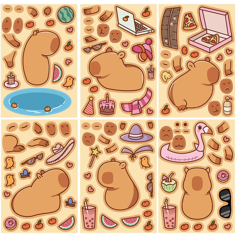 Toy Puzzle Sticker Cartoon Capybara Make A Face Sticker Handicraft Waterproof Repeat Sticker