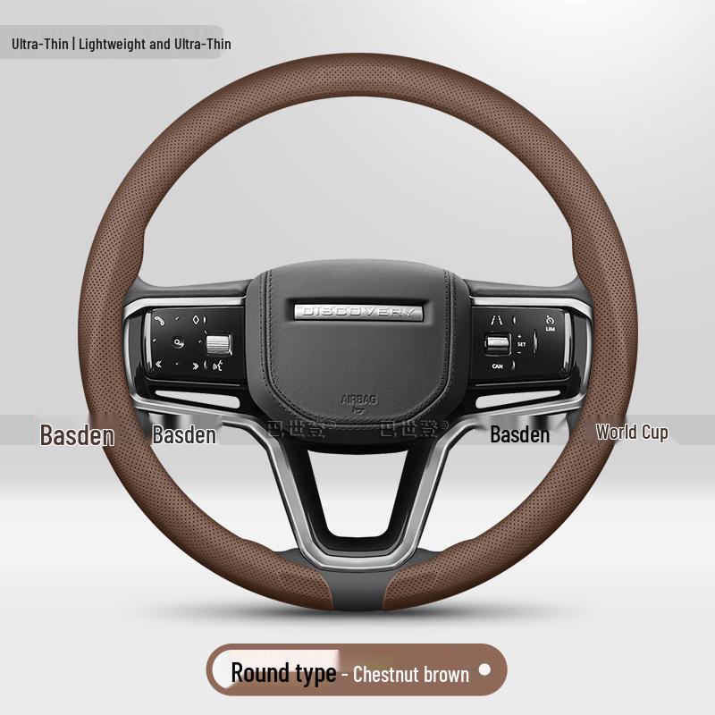 Premium Leather Steering Wheel Cover for Land Rover Defender, Range Rover Evoque, Discovery 5, Freelander Velar, and Range Rover Sport