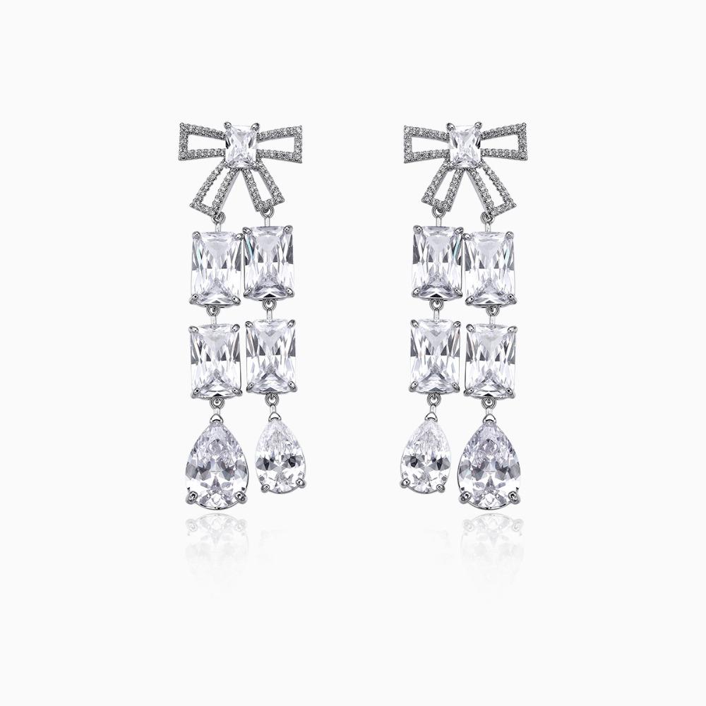 Luxury Commute Bow Drop Zirconia Full Diamond Earrings Long Dangle Earrings for Women