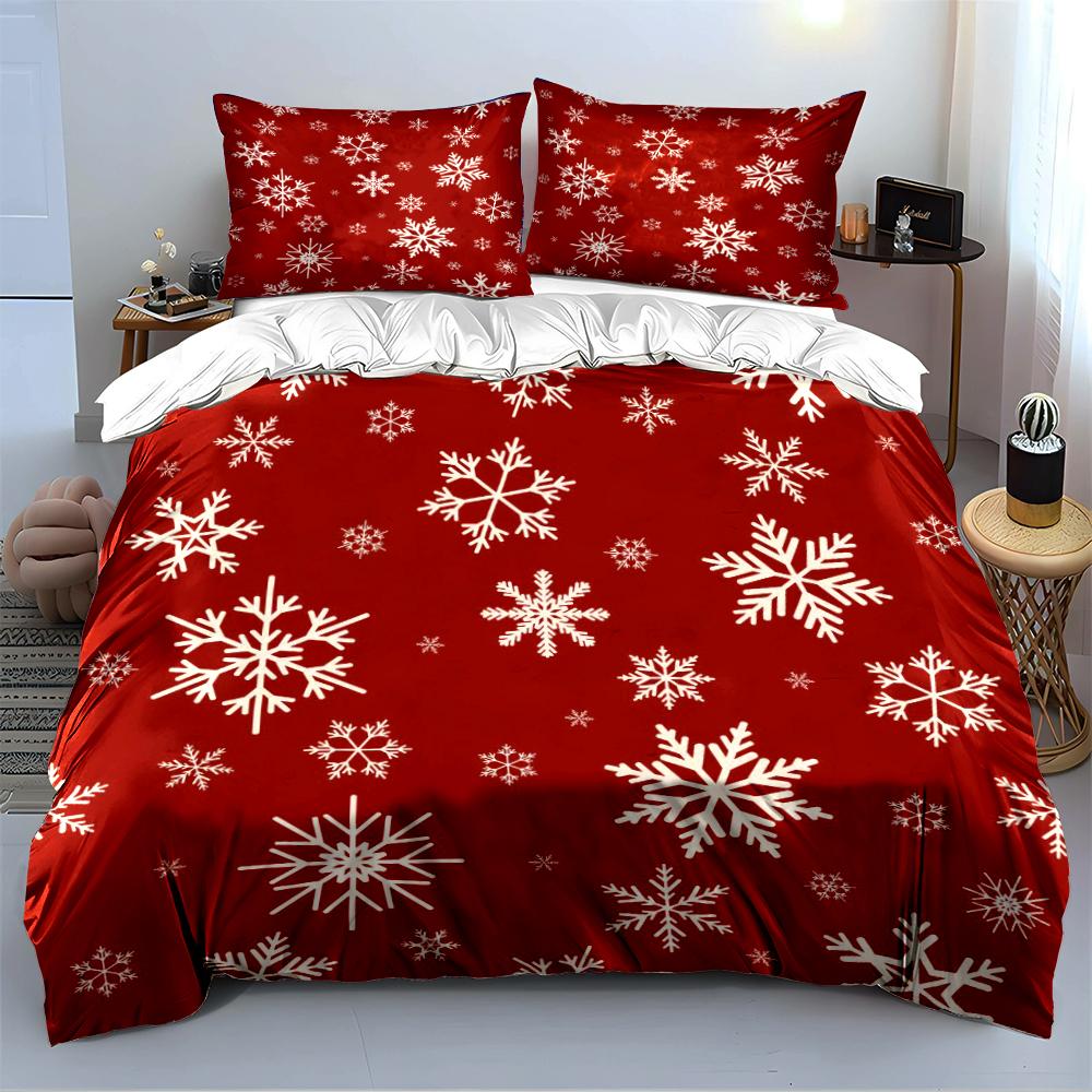 Christmas Red Snowflake Bedding Set Bedding set (1 duvet cover, 2 pillowcases, duvet not included)