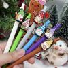 10Pcs Christmas Doll Shape Patch Pressable Ballpoint Pen School Office Supplies Prize Gift Writing Tools Holiday Gift Novelty Stationery Teacher Party