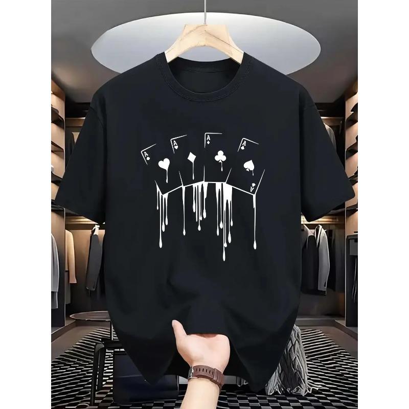 Sommer Herren 100 Baumwolle Lässig Locker Übergröße Pokerkarte Muster Gedruckt Sport Bequem Rundhals Kurzarm T-Shirt