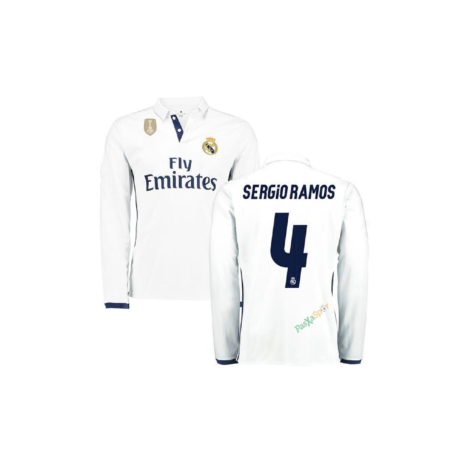 

Реал Мадрид 2017 Домашняя футболка с длинным рукавом Лиги Чемпионов Серхио Рамоса
