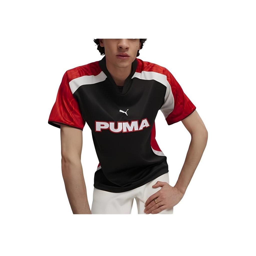 Puma Football Jersey V-Neck Oversized Pullover Short Sleeve T-Shirt Unisex Tops Black 627936-01