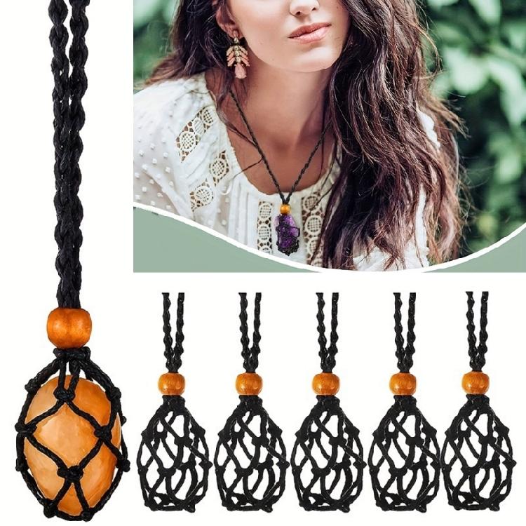 Pack of 10 Braided Stone Holder Necklace Adjustable Length Choker Crystals and Stones Net Pocket Neckchain Accessory