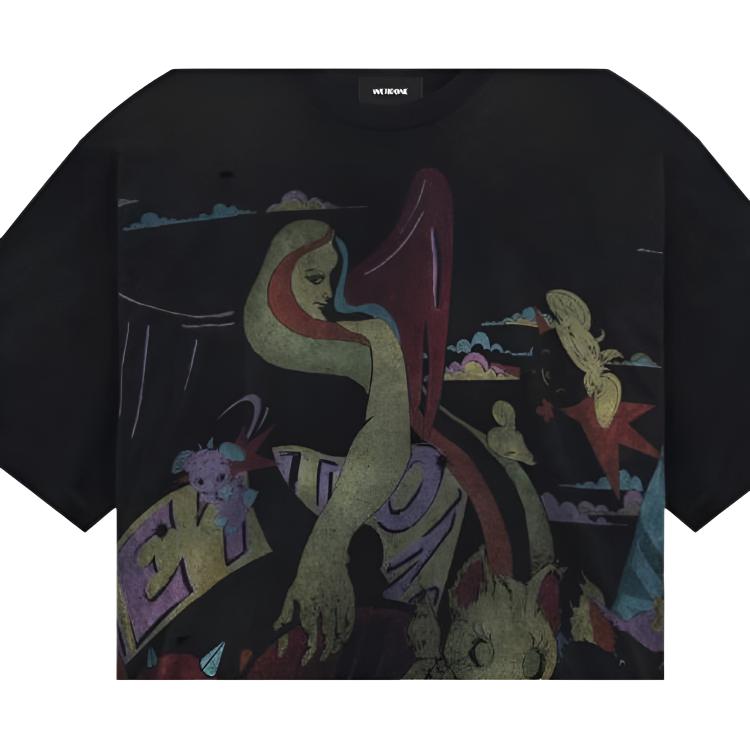 We11done Ss23 Water Wash Monster Print Short Sleeve T-Shirt Unisex T-Shirt Black WD-TT1-23-820-U-BK