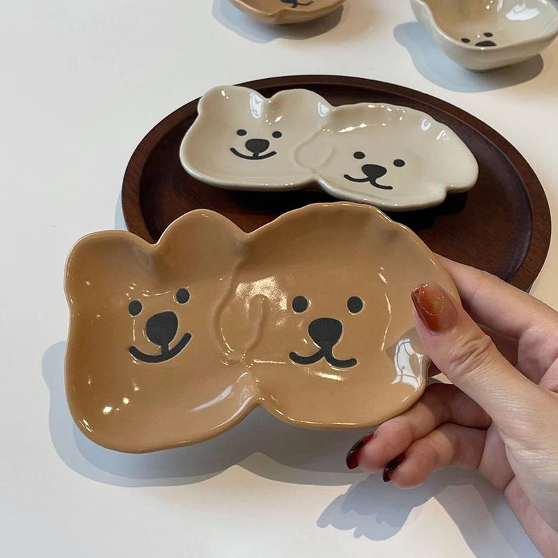 Cartoon Bear Ceramic Dishes Mini Condiments Appetizer Plates Snacks & Dipping Sushi Soy Sauce Vinegar Saucer Kitchen Tableware
