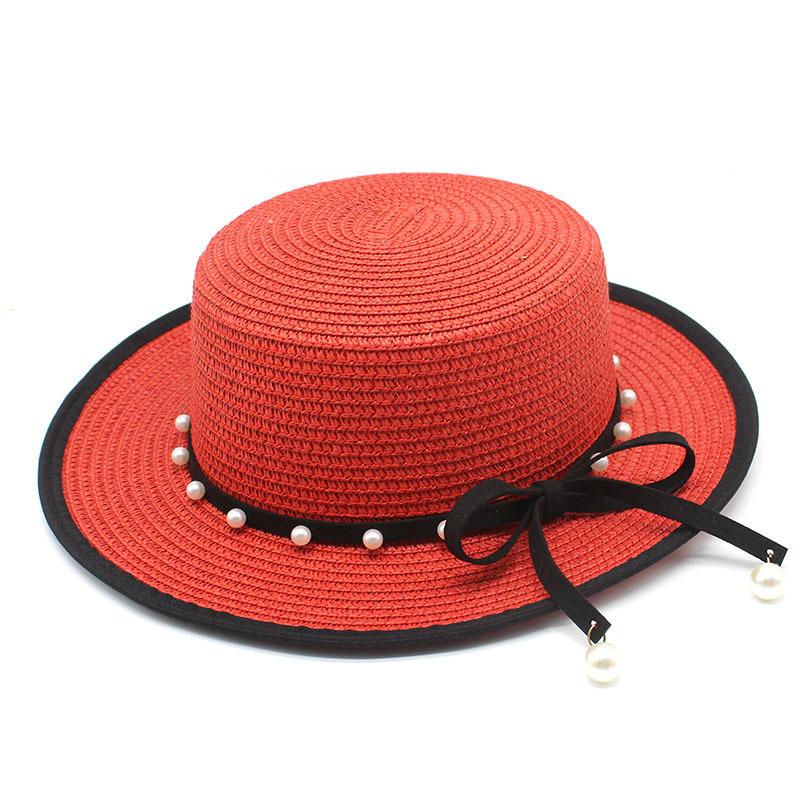 Perlenarmband Strohhut Damen Französisch Retro Kleiner Frischer Hut Britisch Weiß Flache Kappe Zylinder Trendig Ins Sommer