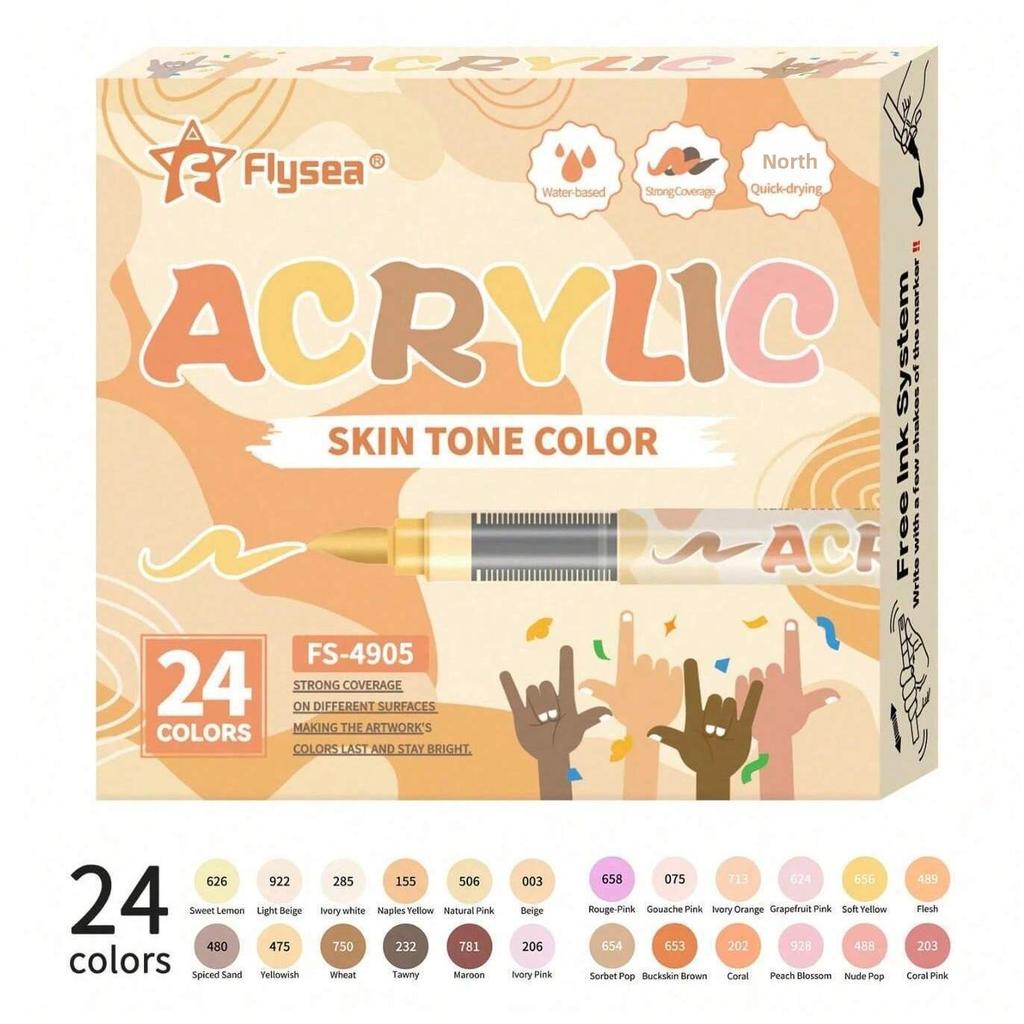 XinyiArt Direct Liquid Skin Color Acrylic Marker Soft Head Press-free Art Painting Skin Tone Paint Pens with Waterproof for Rock